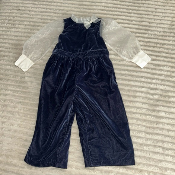 Janie and Jack Baby Girl Velvet Bow Collar Jumpsuit Blue Size 3 Toddler NWT - Picture 6 of 6
